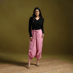 Pink - plain flex cotton elasticated harem pant 14