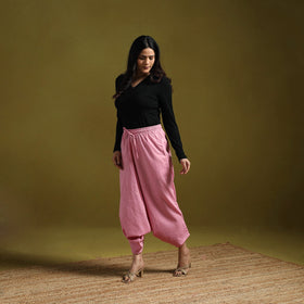 Pink - plain flex cotton elasticated harem pant 14