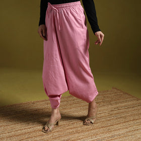 Pink - plain flex cotton elasticated harem pant 14