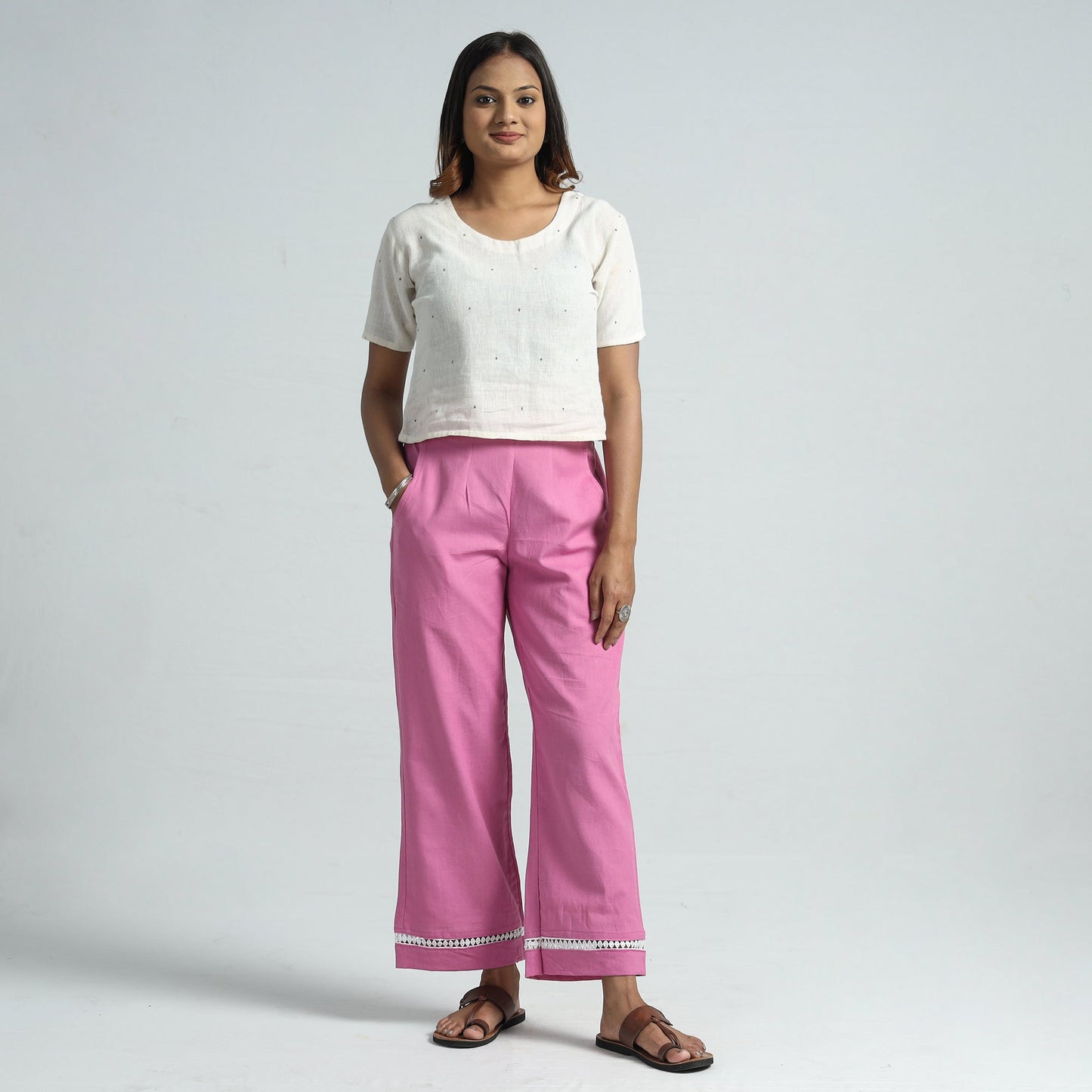 Plain Flex Cotton Elasticated Palazzo with Lace Work 01