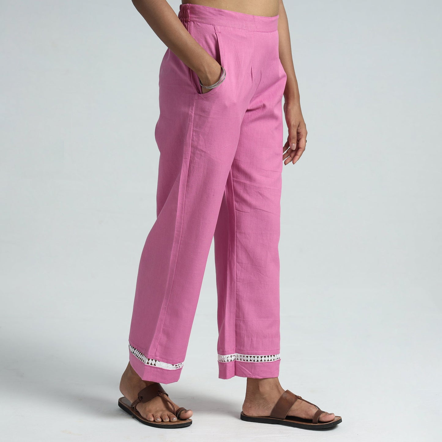 Plain Flex Cotton Elasticated Palazzo with Lace Work 01