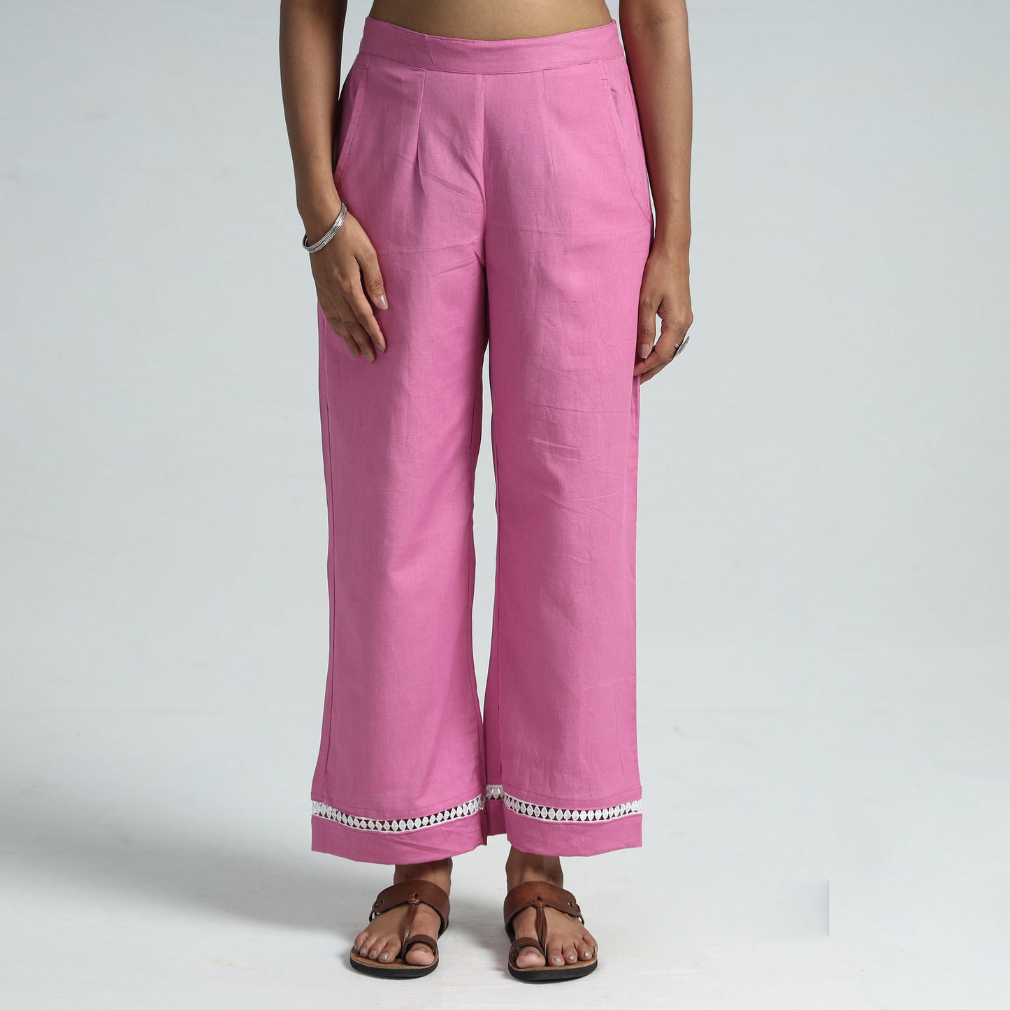 Plain Flex Cotton Elasticated Palazzo with Lace Work 01