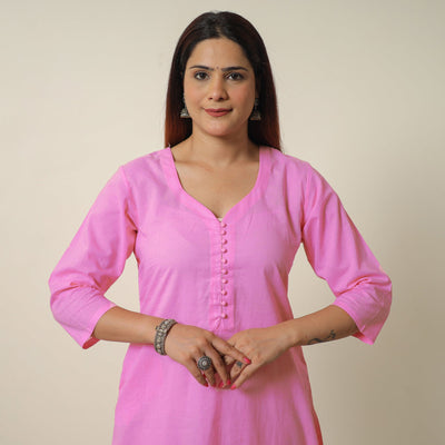  Pink - Plain Flex Cotton A-Line Kurta 04 
