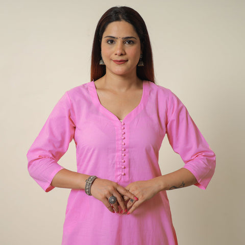  Pink - Plain Flex Cotton A-Line Kurta 04 
