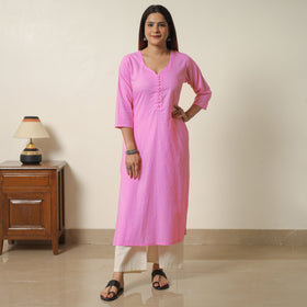  Pink - Plain Flex Cotton A-Line Kurta 04 
