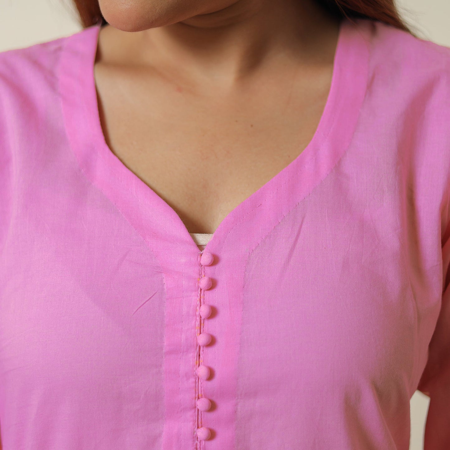  Pink - Plain Flex Cotton A-Line Kurta 04 