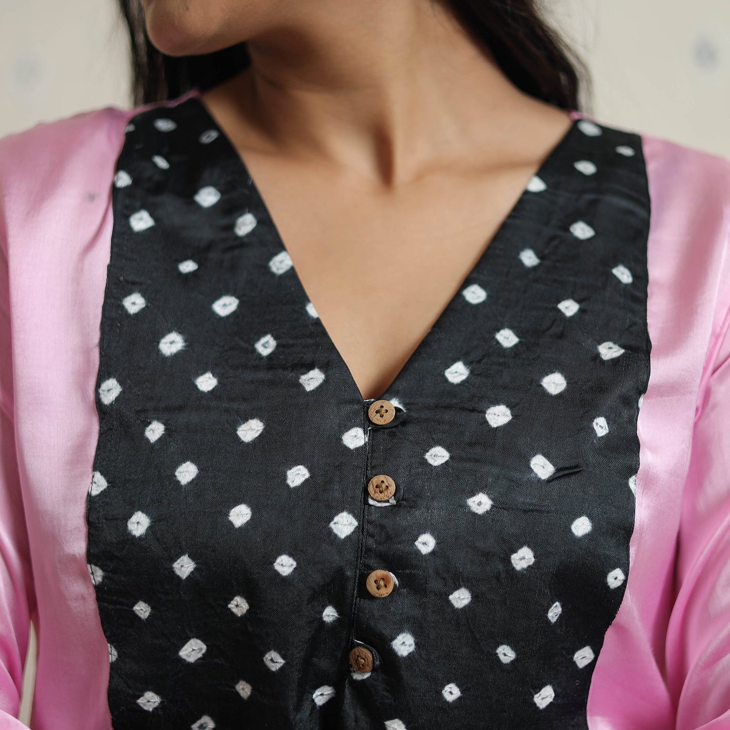 Plain Modal Silk A-Line Kurta with Bandhani Patchwork for Women