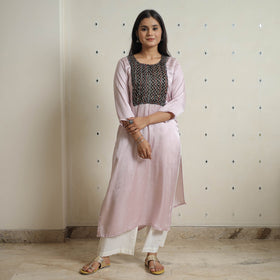 Buy Plain Modal Silk Straight Kurta with Ajrakh Pintuck Patchwork 01 Online at iTokri.com