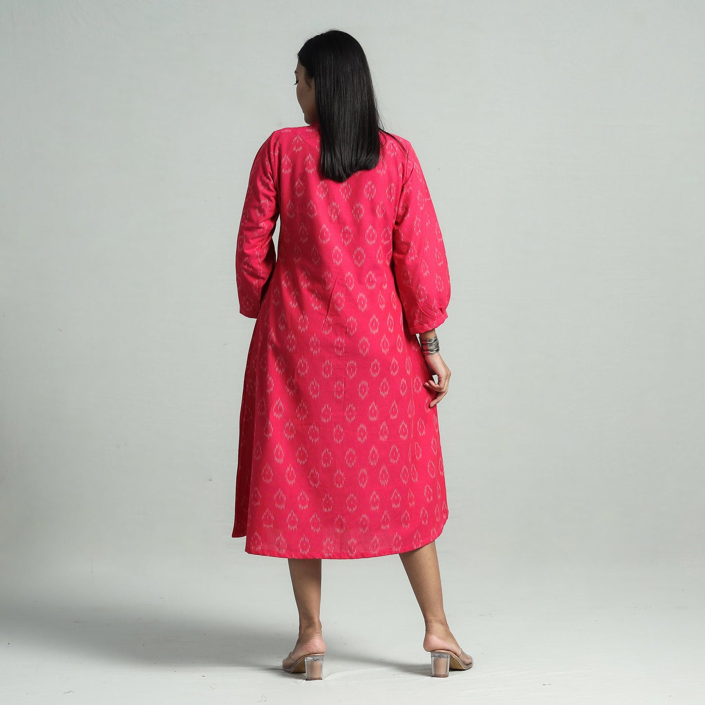 Pink - pochampally double ikat cotton flared dress