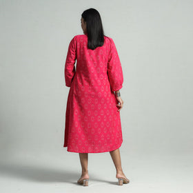 Pink - pochampally double ikat cotton flared dress
