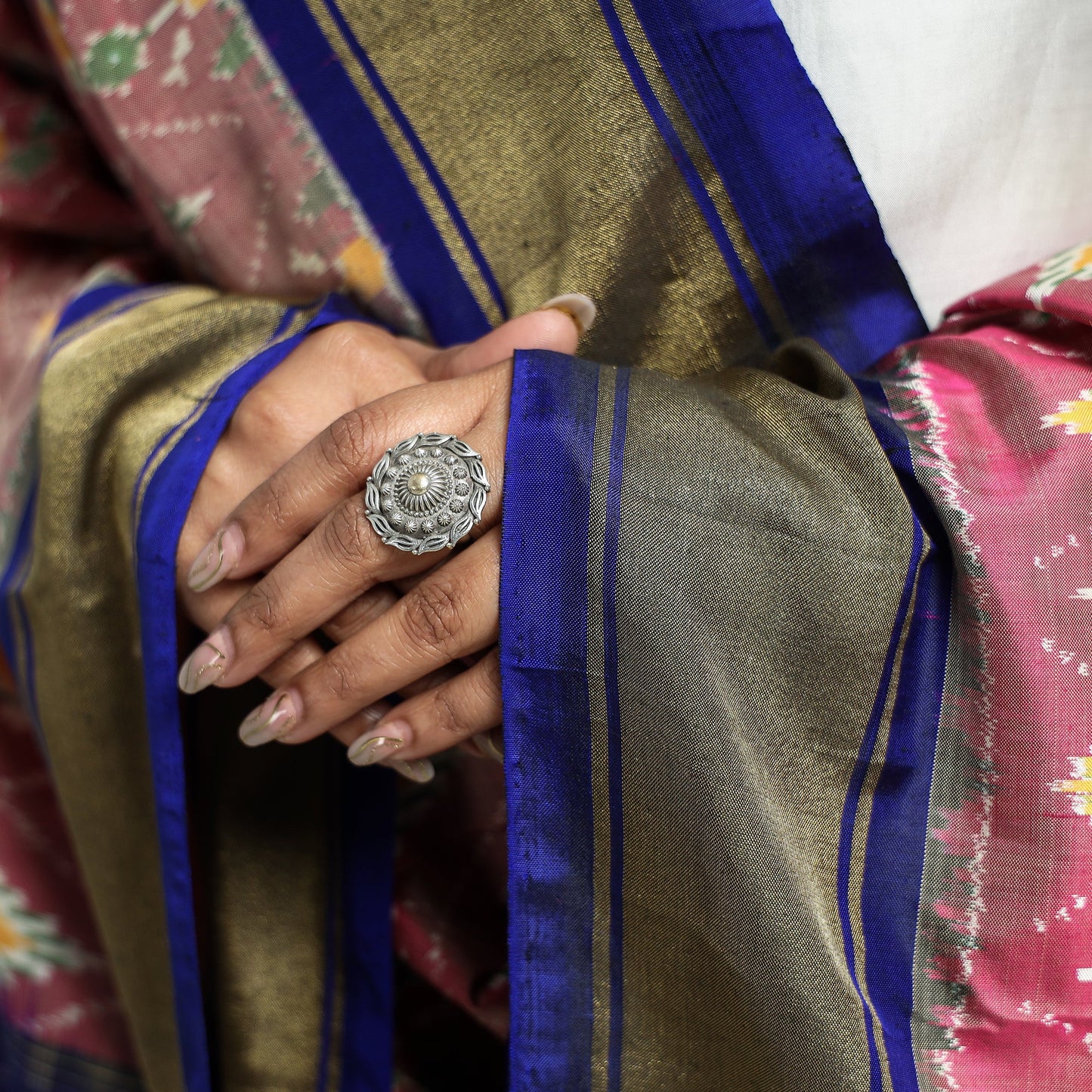  Pochampally Double Ikat Handloom Pure Silk Dupatta with Zari Border 