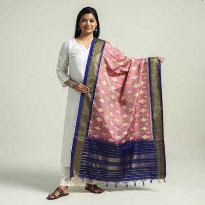  Pochampally Double Ikat Handloom Pure Silk Dupatta with Zari Border 