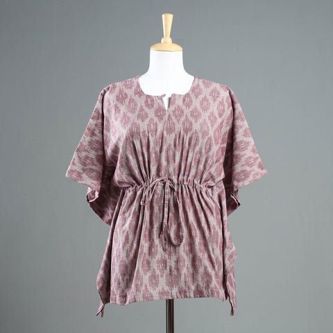 Pink - Pochampally Ikat Cotton Kaftan with Tie-Up Waist (Short)