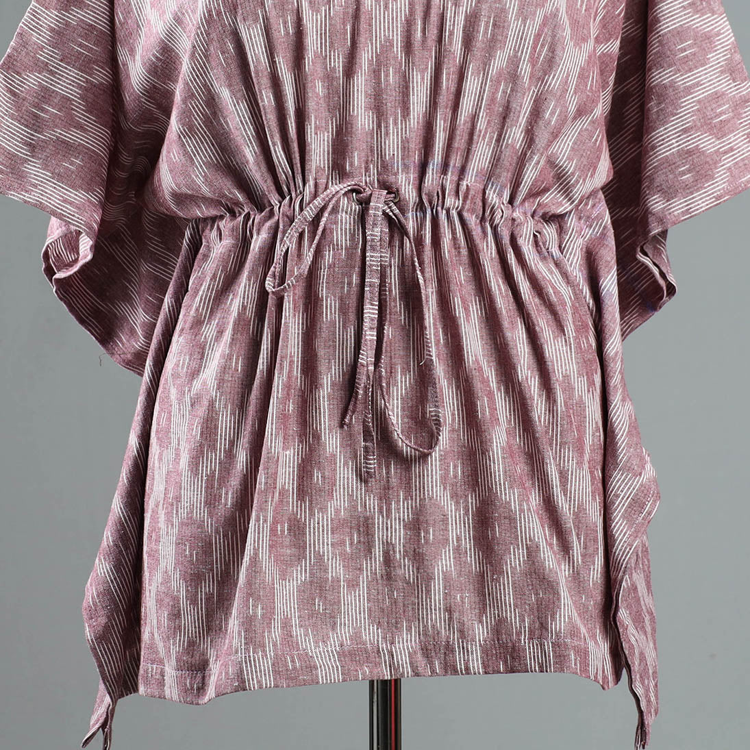 Pink - Pochampally Ikat Cotton Kaftan with Tie-Up Waist (Short)