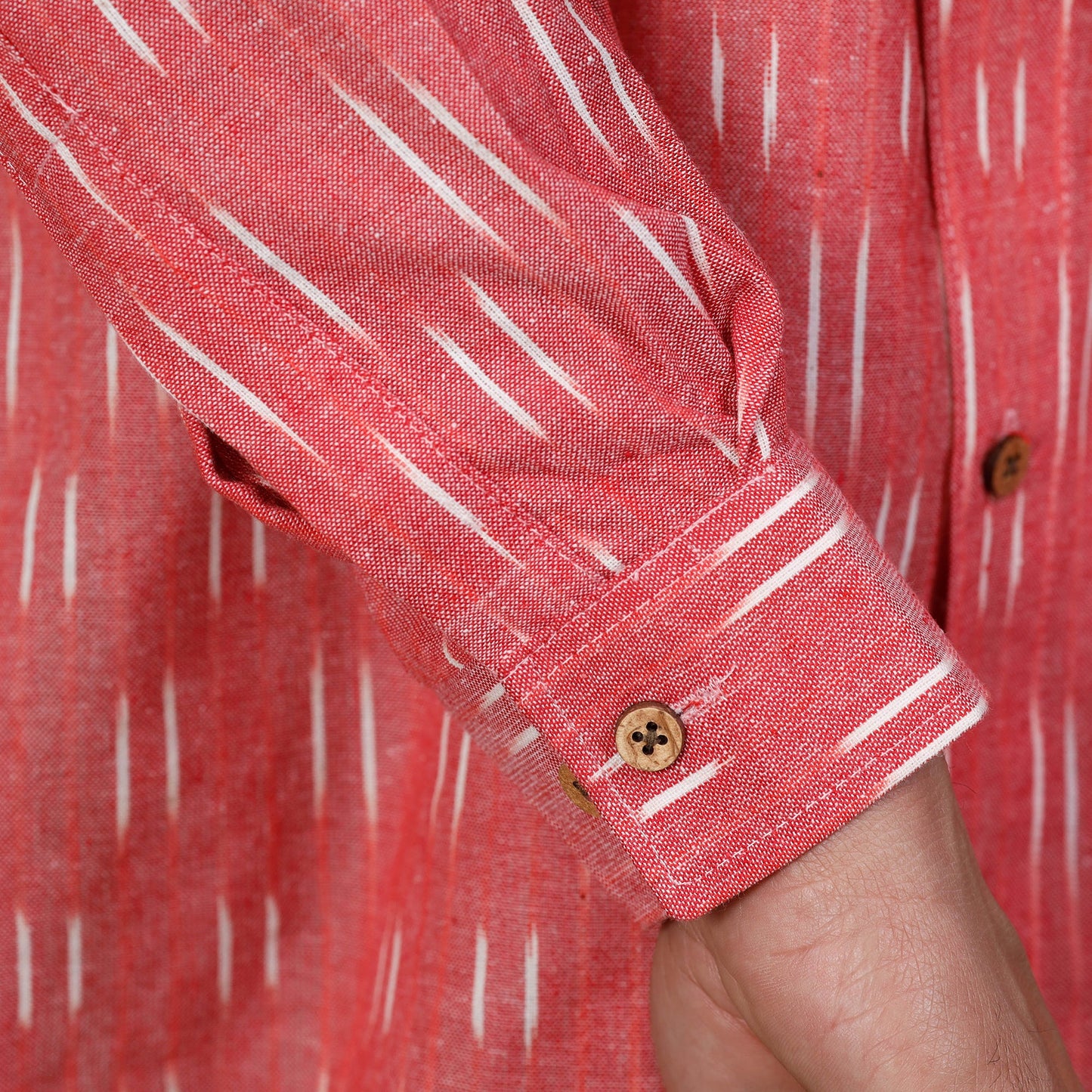 Pink - Pochampally Ikat Cotton Men Full Sleeve Shirt