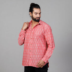 Pink - Pochampally Ikat Cotton Men Full Sleeve Shirt