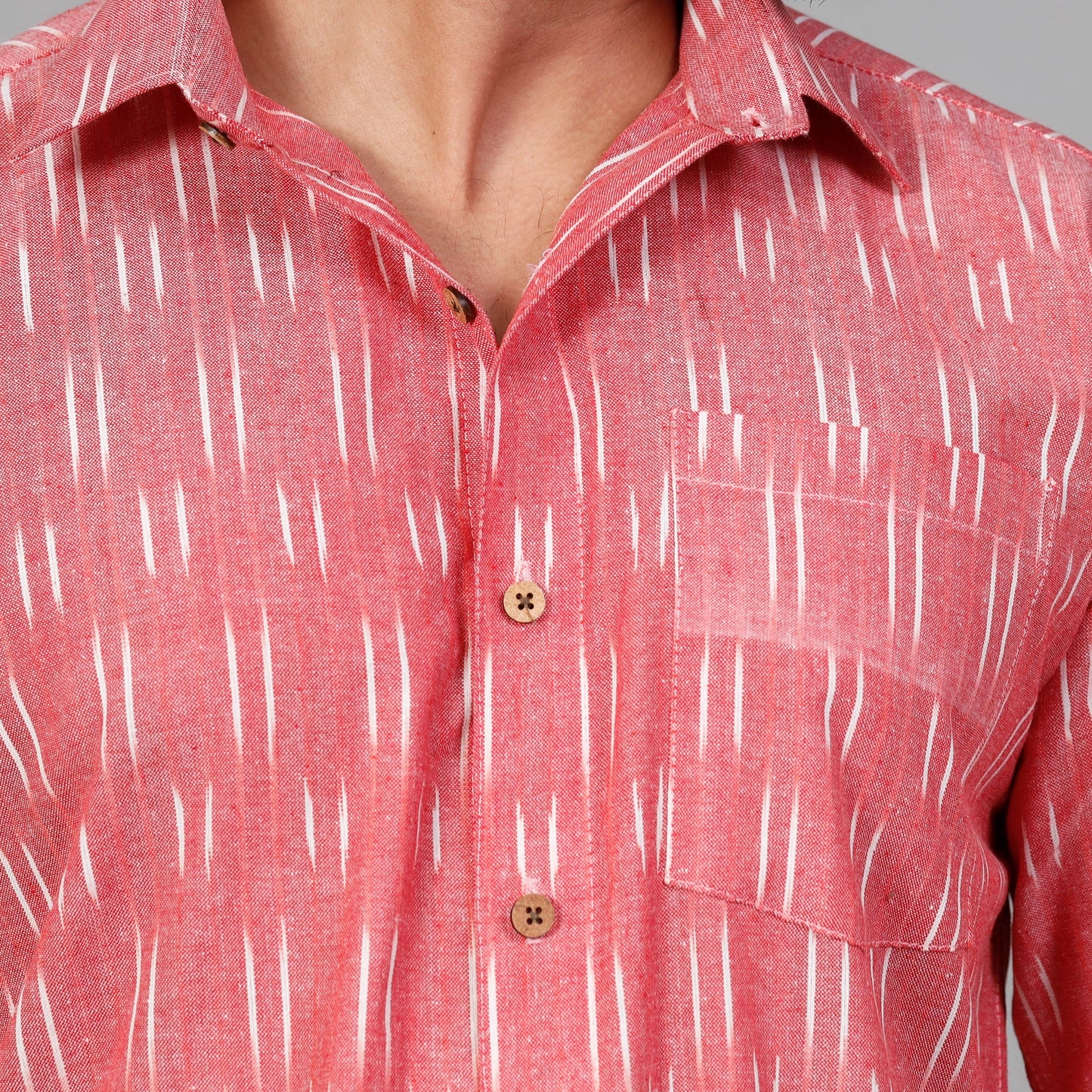 Pink - Pochampally Ikat Cotton Men Full Sleeve Shirt