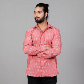 Pink - Pochampally Ikat Cotton Men Full Sleeve Shirt