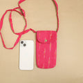 Pink Pochampally Ikat Cotton Sling Mobile Pouch