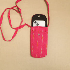 Pink Pochampally Ikat Cotton Sling Mobile Pouch