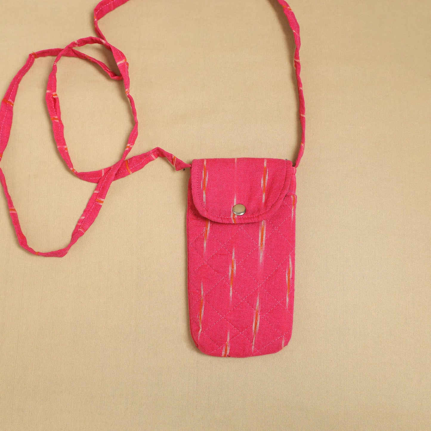 Pink Pochampally Ikat Cotton Sling Mobile Pouch