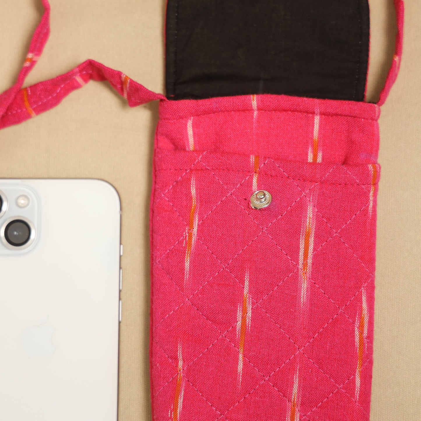 Pink Pochampally Ikat Cotton Sling Mobile Pouch