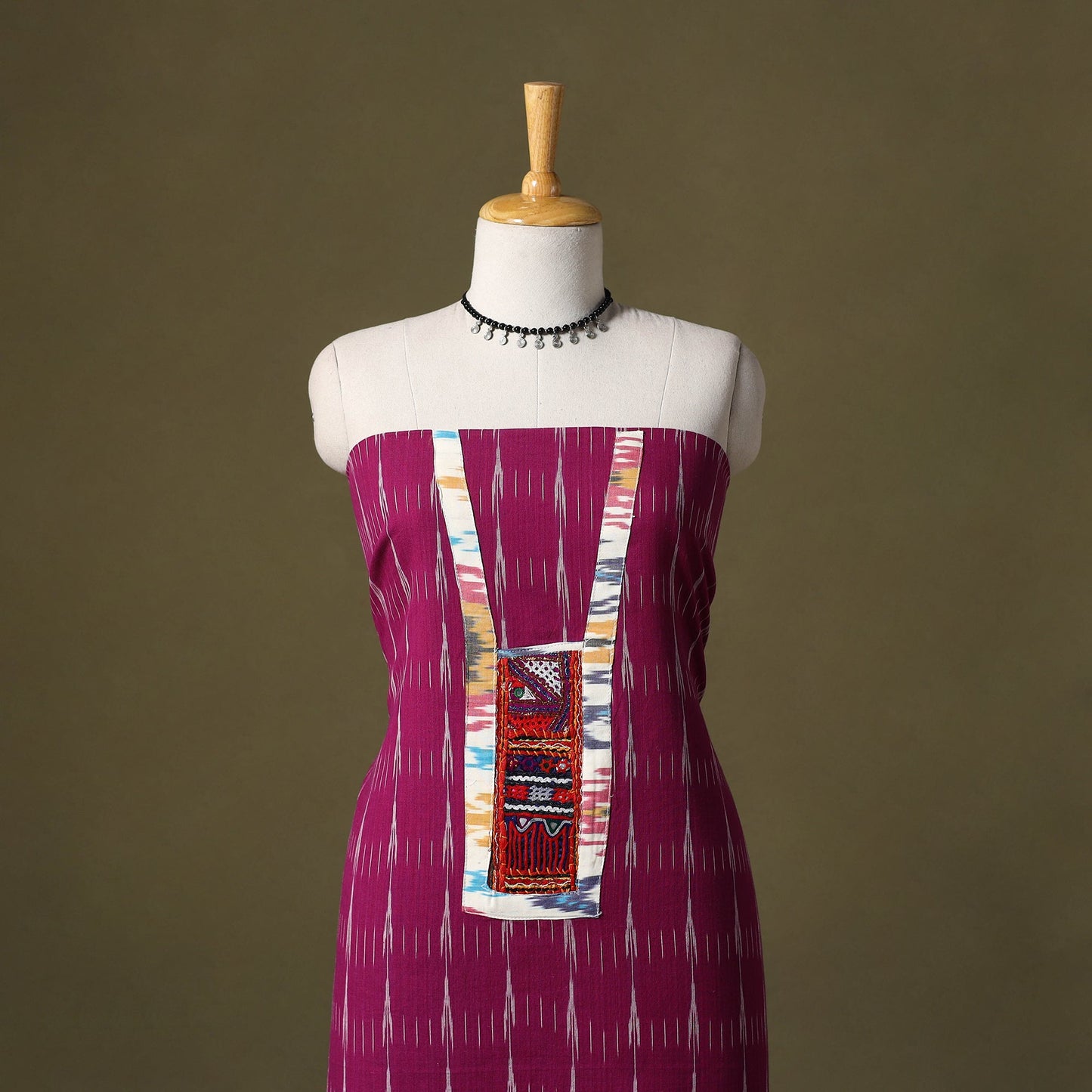 Pink - pochampally ikat cotton unstitched kurta material