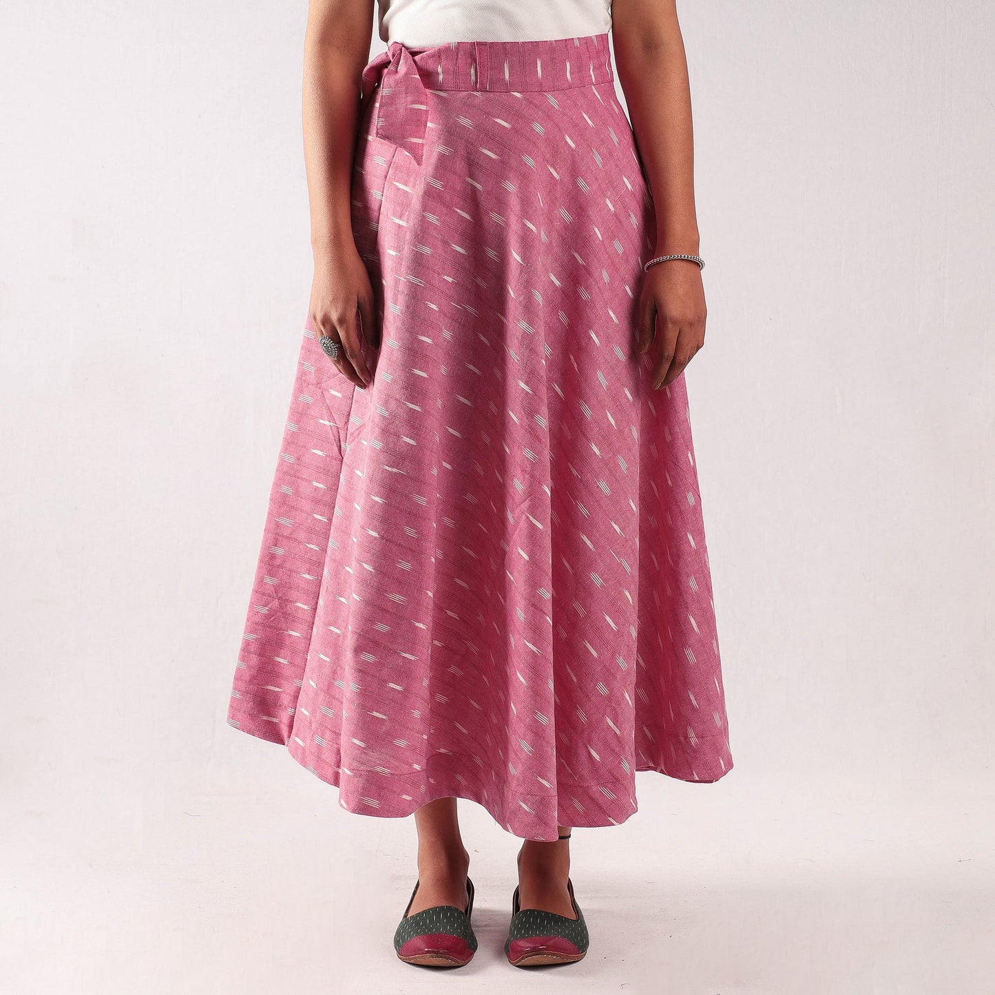 Pink - pochampally ikat cotton wrap around skirt