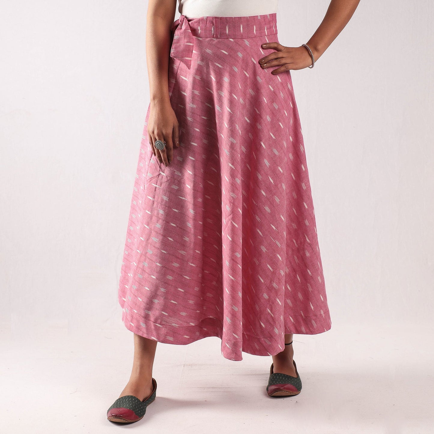 Pink - pochampally ikat cotton wrap around skirt