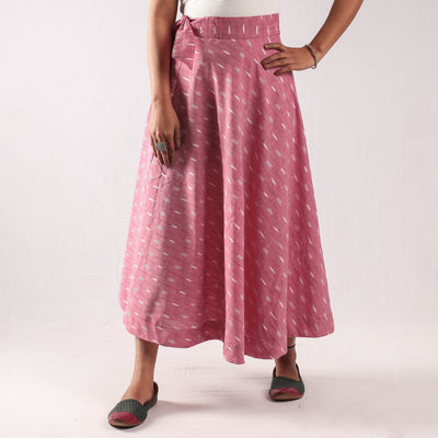 Pink - pochampally ikat cotton wrap around skirt