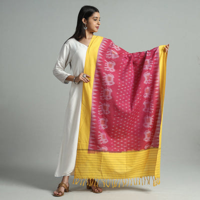 Pink - pochampally ikat handloom cotton dupatta