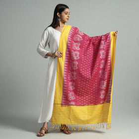 Pink - pochampally ikat handloom cotton dupatta