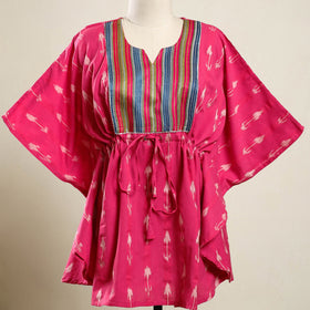 Pink - pochampally ikat patchwork cotton kaftan (short) 48