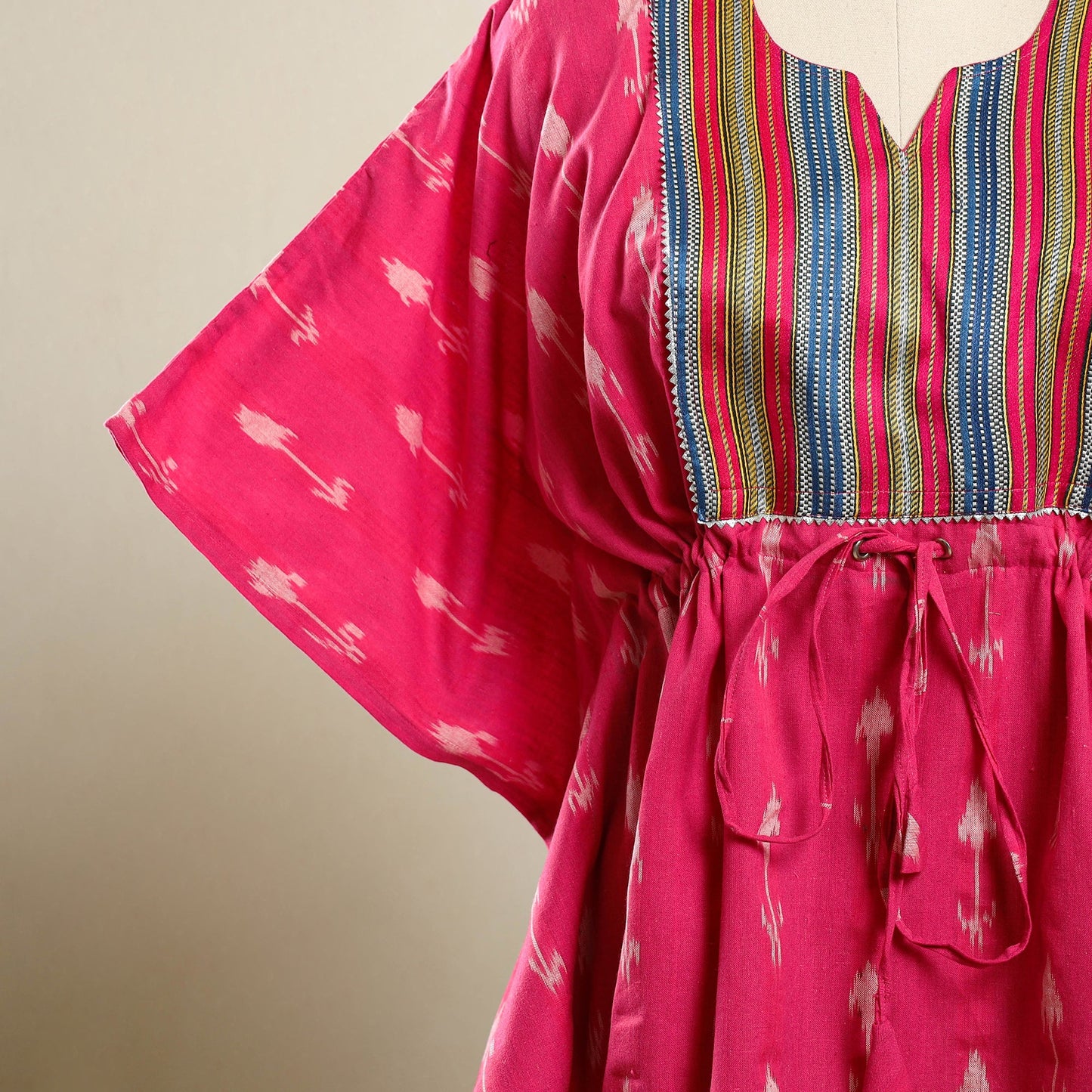 Pink - pochampally ikat patchwork cotton kaftan (short) 48