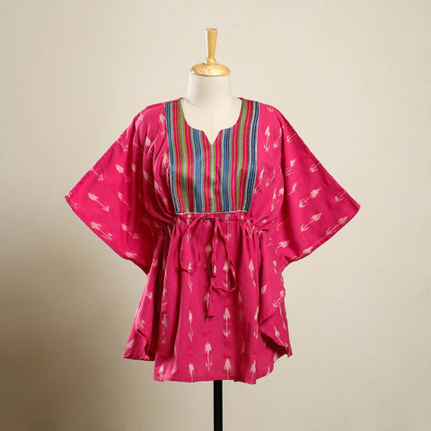 Pink - pochampally ikat patchwork cotton kaftan (short) 48