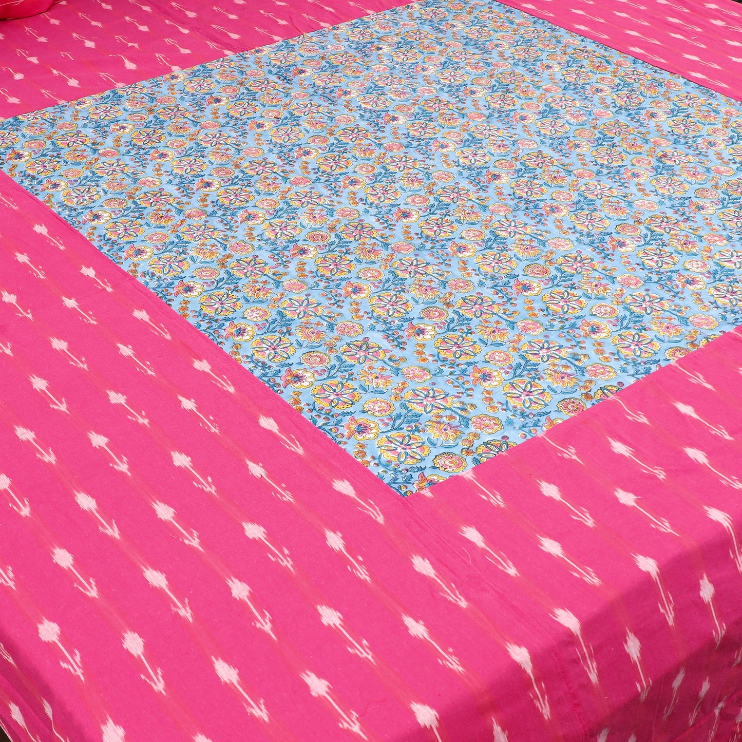 Pochampally Ikat with Sanganeri Patch Cotton Bedsheet Set