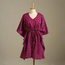 Pink Pochampally Ikat Weave Cotton Kaftan (Medium)