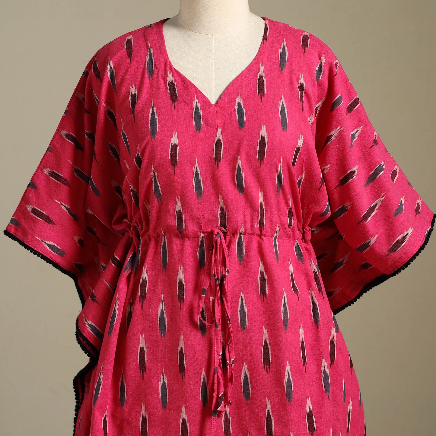 Pink Pochampally Ikat Weave Cotton Kaftan (Medium)