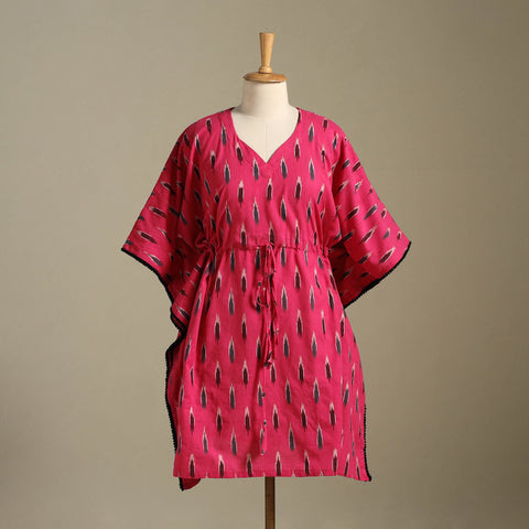 Pink Pochampally Ikat Weave Cotton Kaftan (Medium)