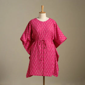 Pink Pochampally Ikat Weave Cotton Kaftan (Medium)