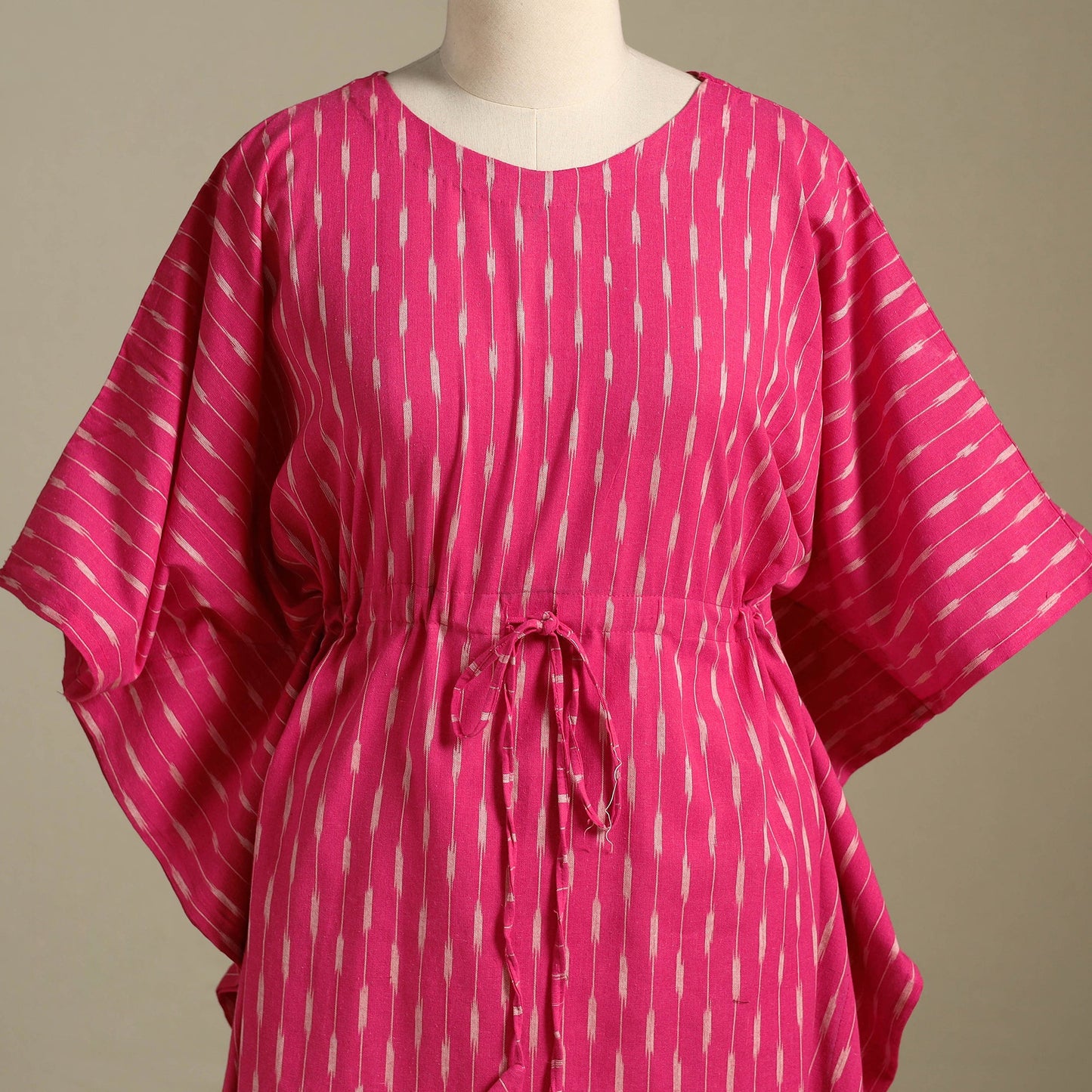 Pink Pochampally Ikat Weave Cotton Kaftan (Medium)