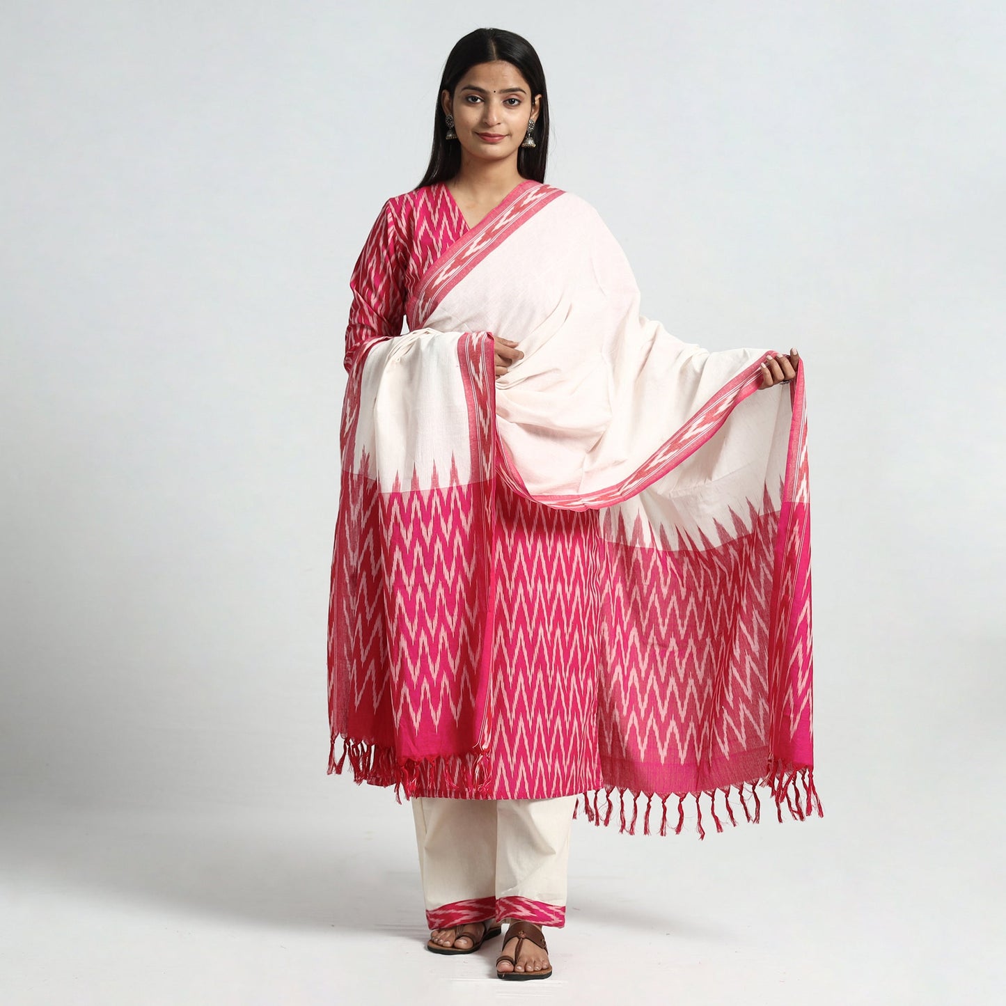 Pink - pochampally ikat weave cotton kurta with palazzo &