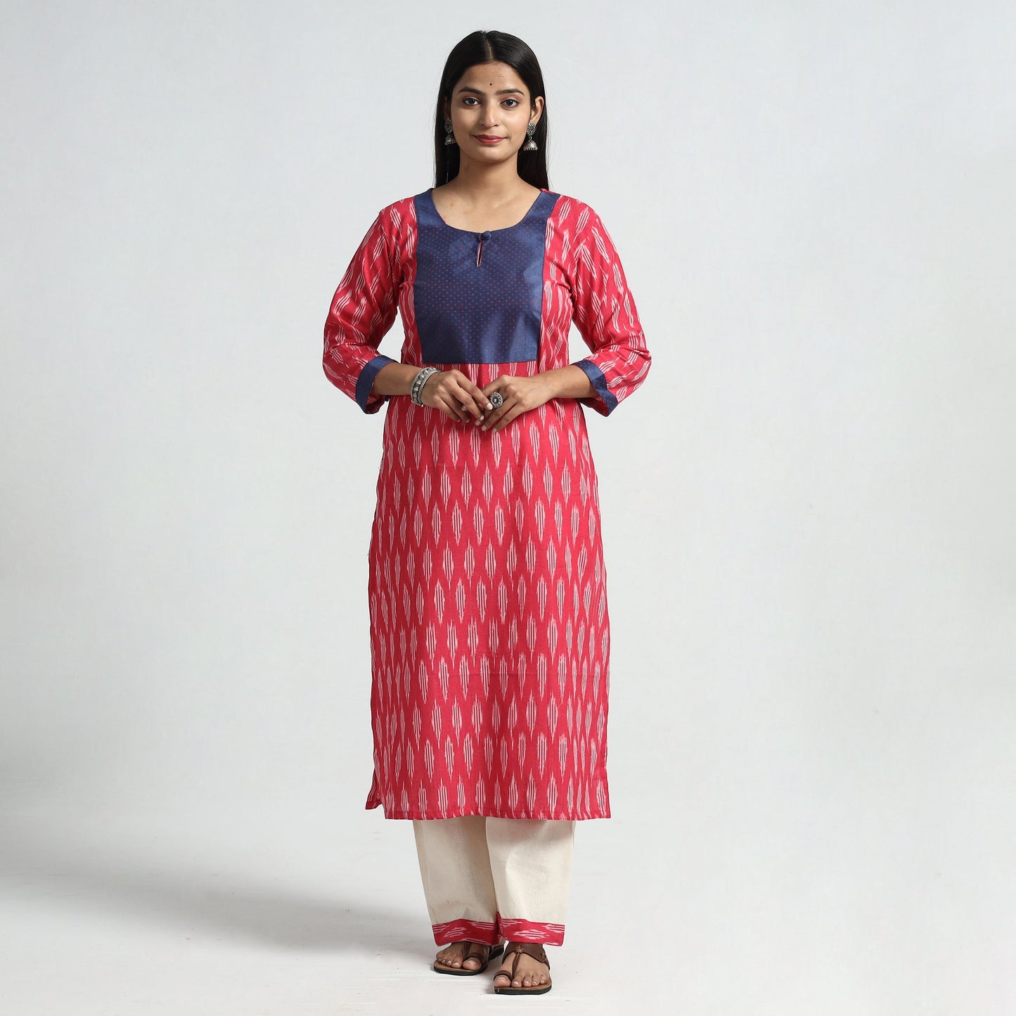 Pochampally Ikat Kurta with Palazzo & Dupatta Set
