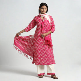 Pink - pochampally ikat weave cotton kurta with palazzo &