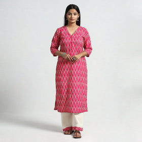 Pink - pochampally ikat weave cotton kurta with palazzo &