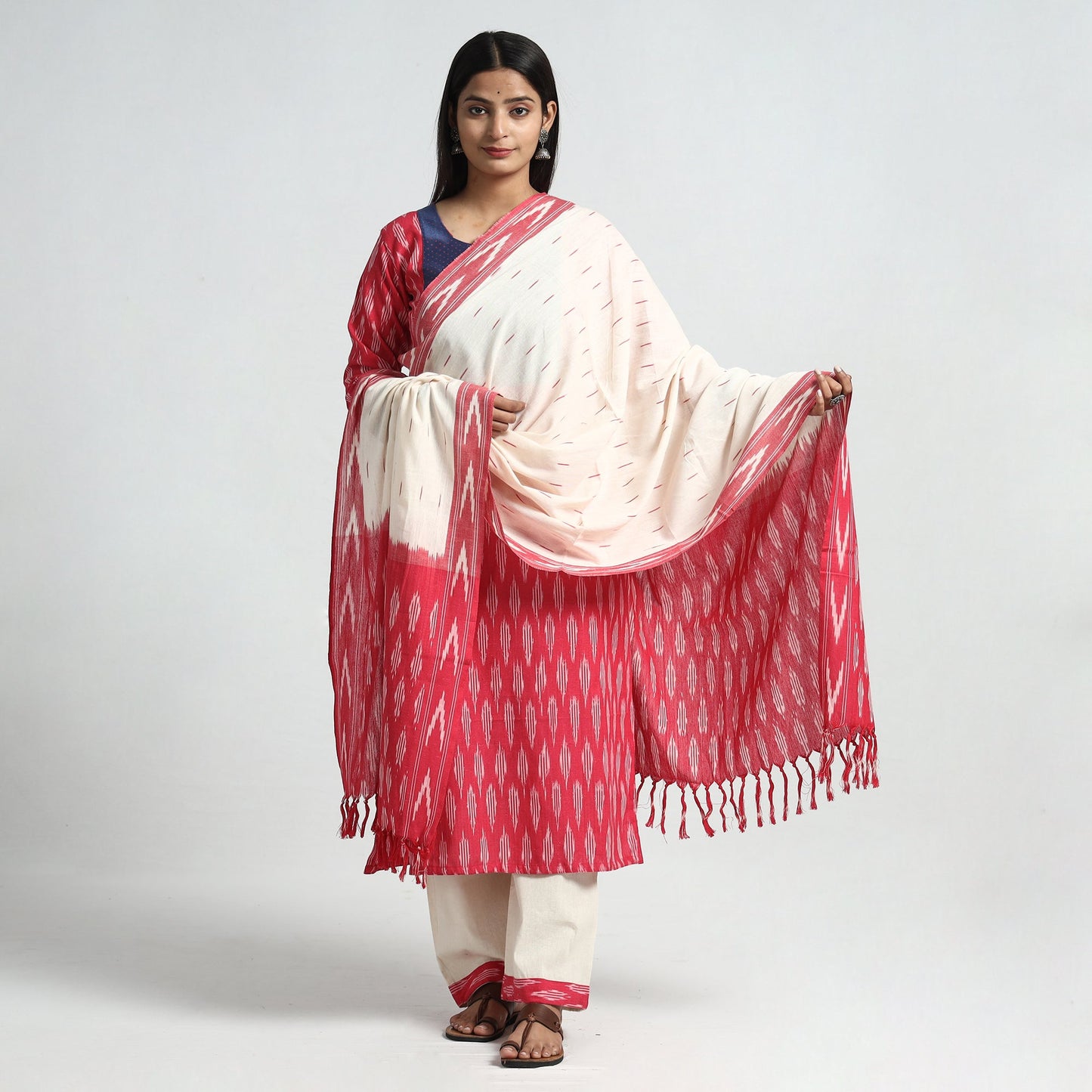 Pochampally Ikat Kurta with Palazzo & Dupatta Set
