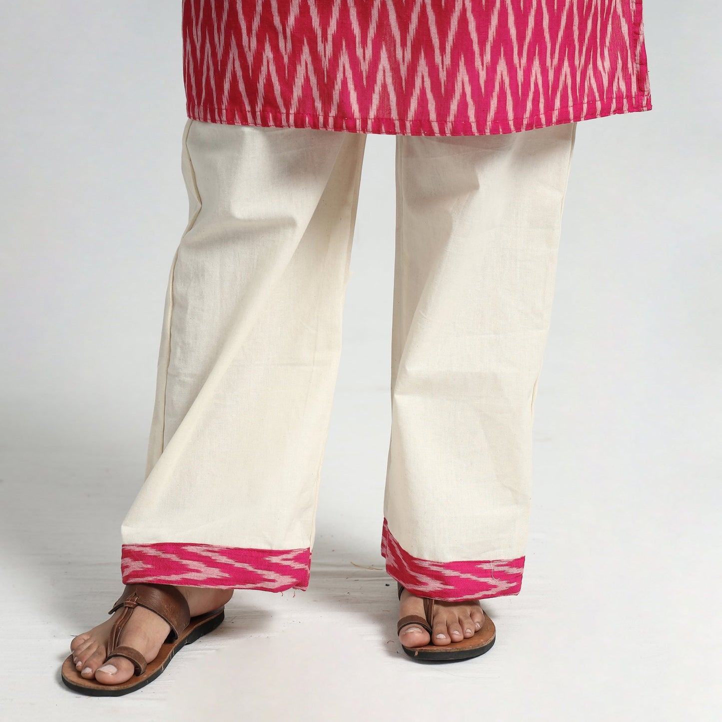 Pink - pochampally ikat weave cotton kurta with palazzo &