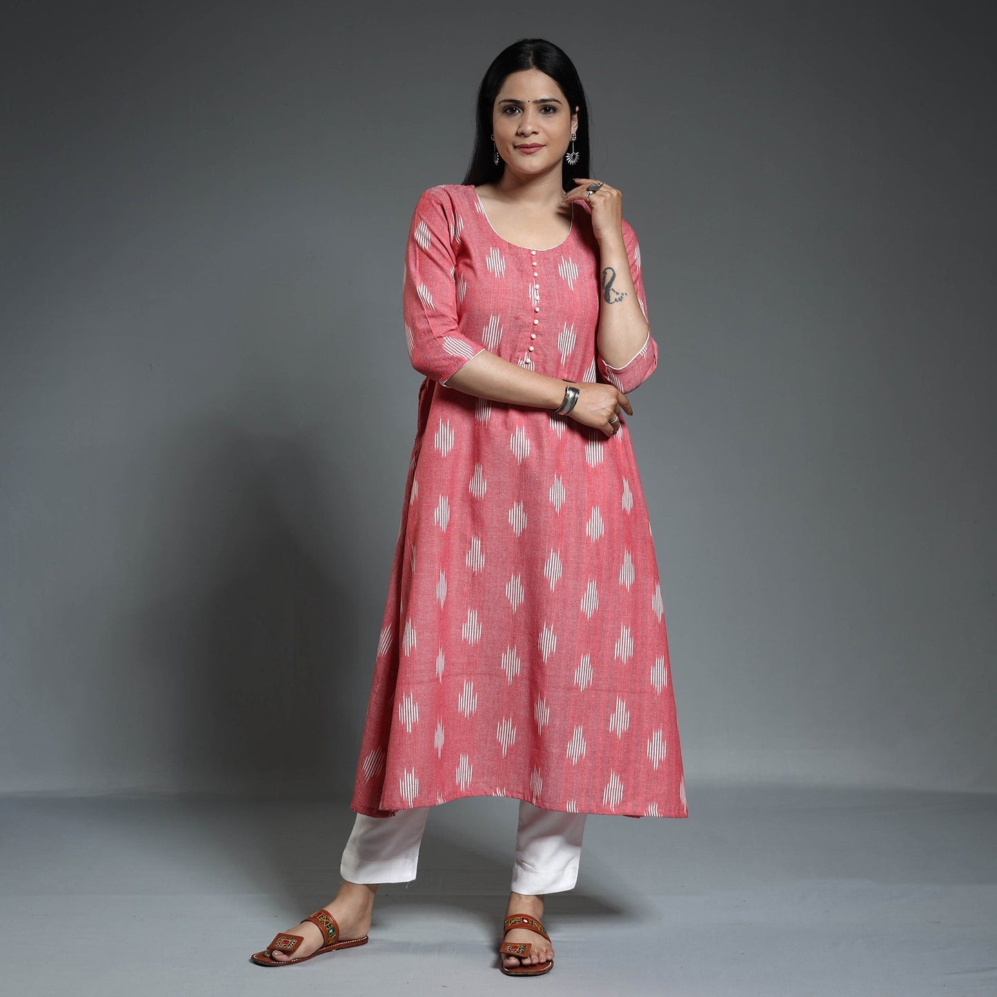 Buy Pochampally Ikat Weave Cotton Long Kurta Online at iTokri.com