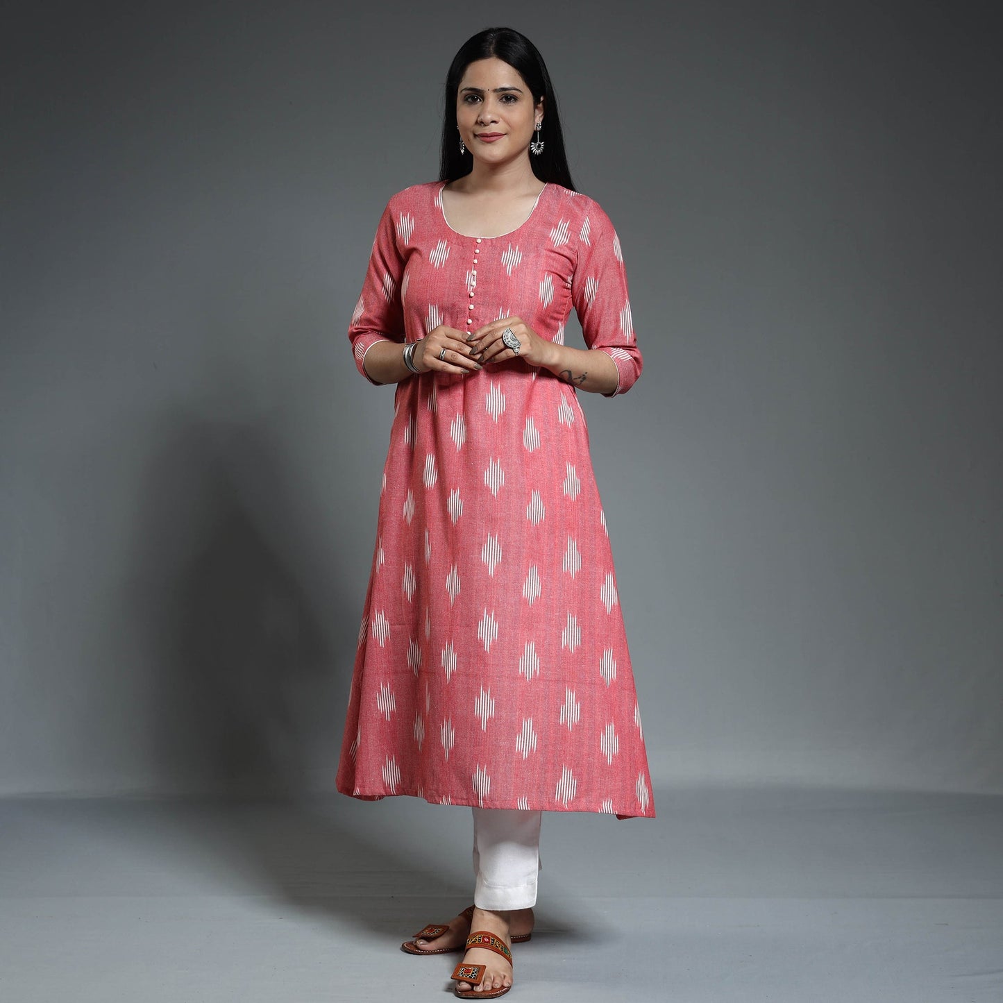 Buy Pochampally Ikat Weave Cotton Long Kurta Online at iTokri.com