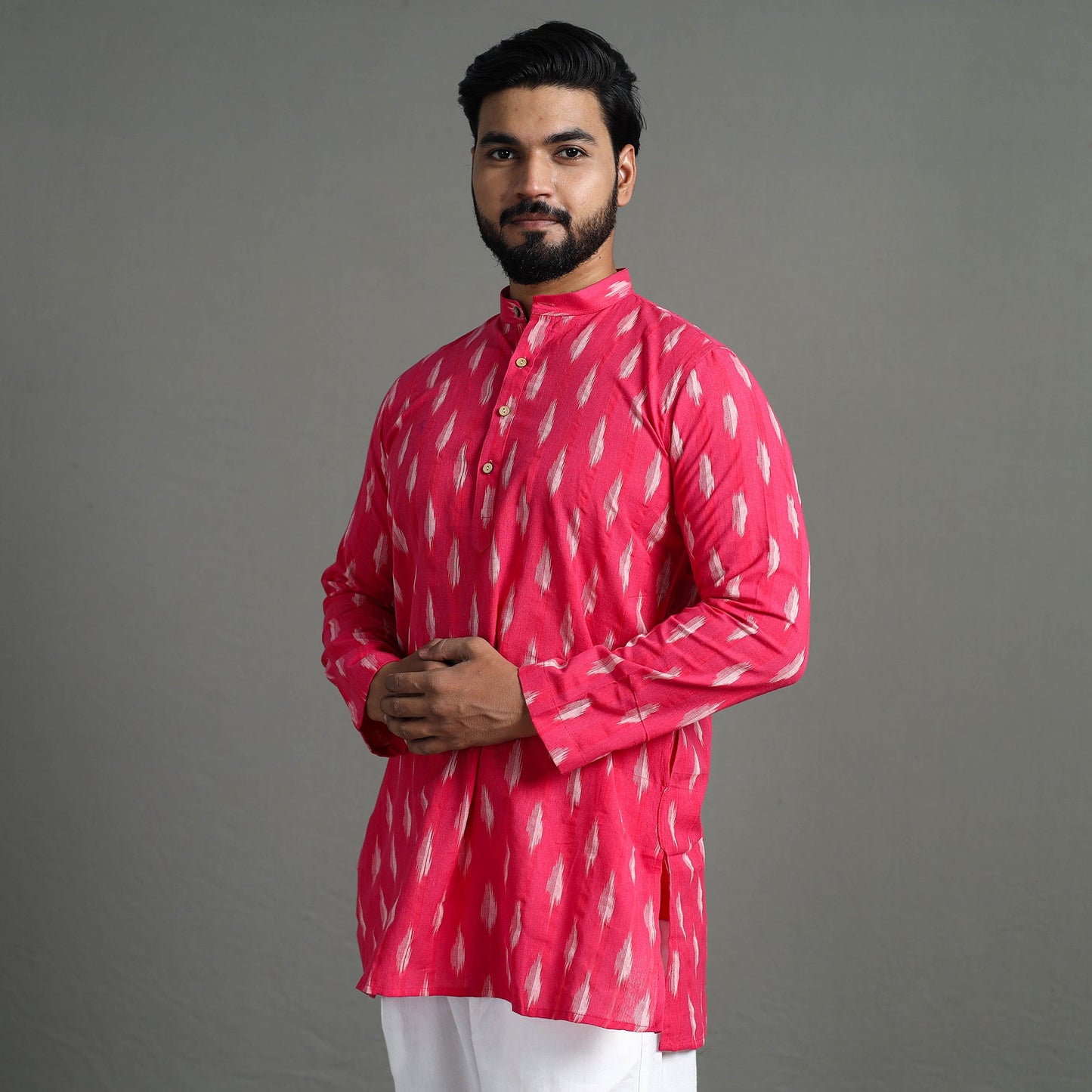Buy Pochampally Ikat Weave Cotton Men Short Kurta Online at iTokri.com